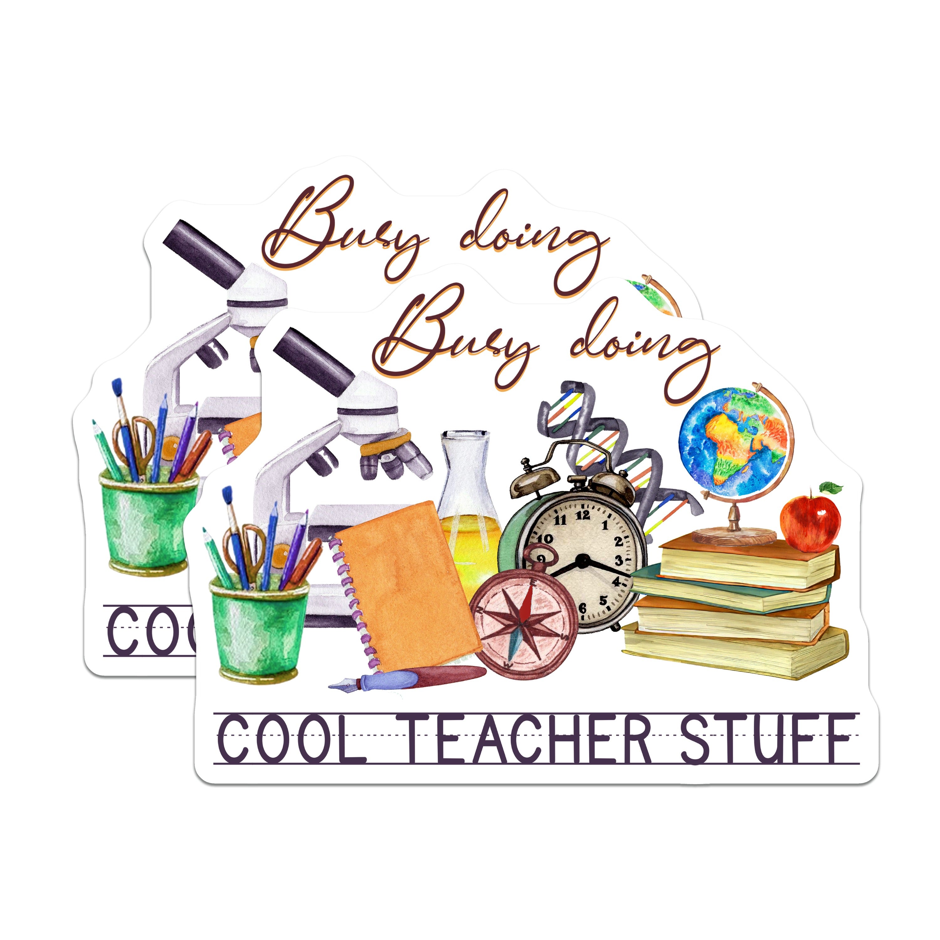 (2 Pack) Teacher Appreciation Magnets - Busy Doing Cool Teacher Stuff - Classroom Locker Fridge Decor - 5 Inches On Longest Side - Thick Durable Magnet - Made in USA - MAG37029