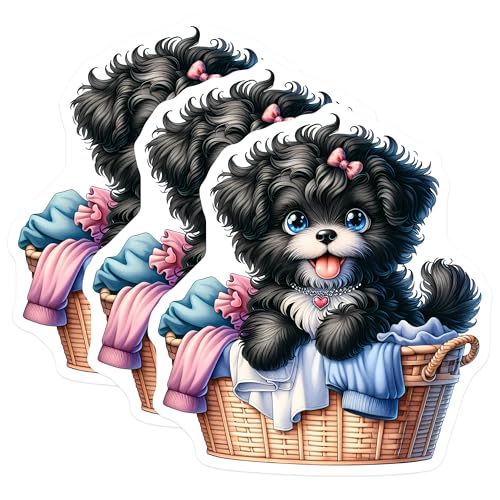 (3 Pack) Puppy Laundry Decals - Cute Dog Stickers - Laptop Water Bottle Decals - 3 Inches On Longest Side - Easy Peel & Apply - Made in USA - 3MCS8176