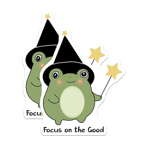 (2 Pack) Inspirational Frog Stickers - Cute Wizard Frog - Motivational Quote Stickers - 5" On Longest Side - Sticks to Smooth Flat Surfaces - Made in USA - BMCS6545