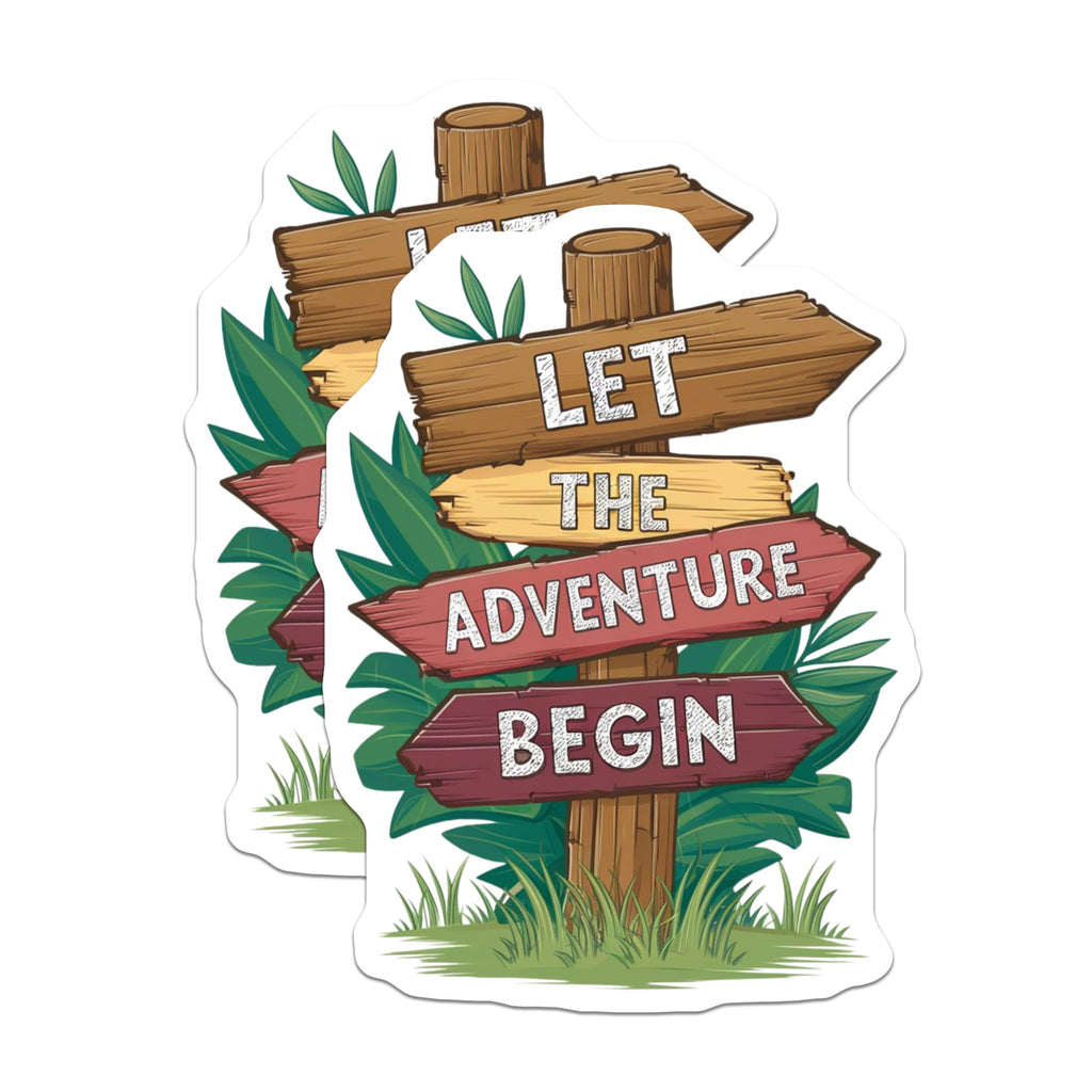 (2 Pack) Let The Adventure Begin Stickers - Adventure Motivation Stickers - Travel Journey Quotes Stickers - 5" On Longest Side - Sticks to Smooth Flat Surfaces - Made in USA - BMCS4059