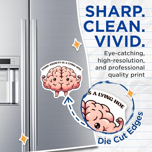 (2 Pack) Motivational Brain Magnets - Funny Quote Magnets - Cute Cartoon Magnets for Fridge Locker Office - 5" On Longest Side - for Cars, Refrigerators, Toolboxes, Lockers - Made in USA BMCS3254