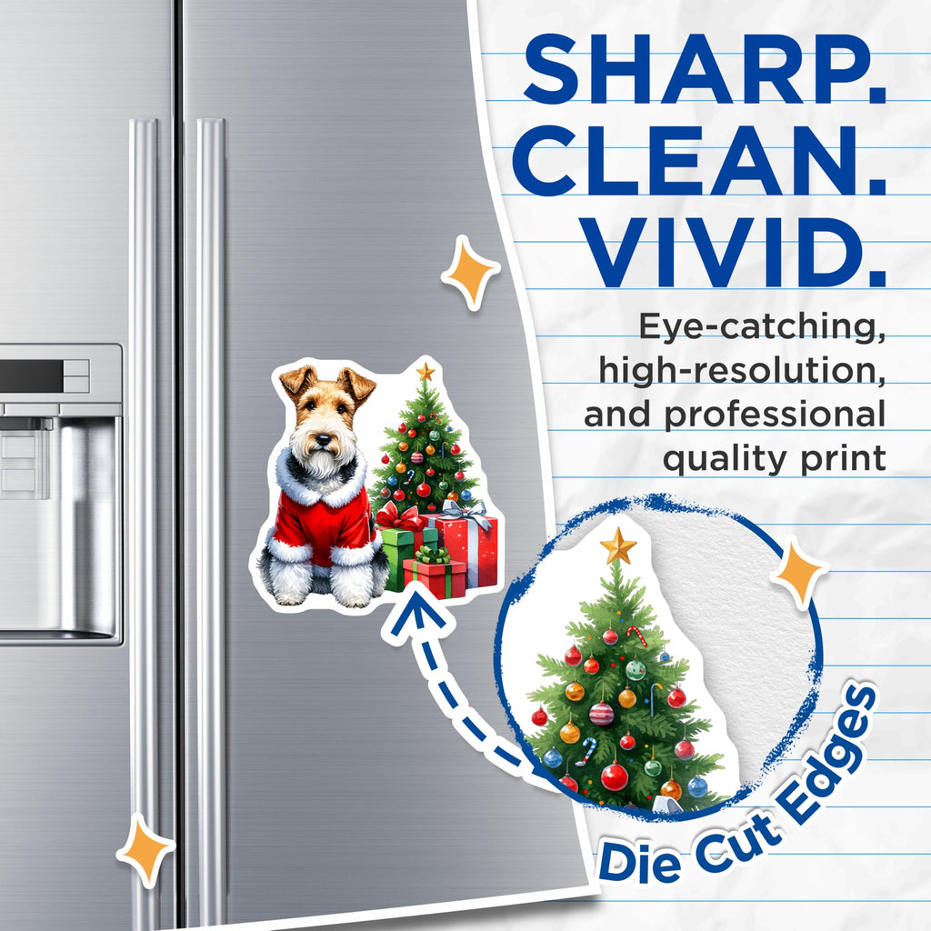 (2 Pack) Santa Wire Fox Terrier Magnets - Christmas Dog Decor - Holiday Refrigerator Art for Dog Moms - 5 Inches On Longest Side - Thick Durable Magnet - Made in USA - MAG27266