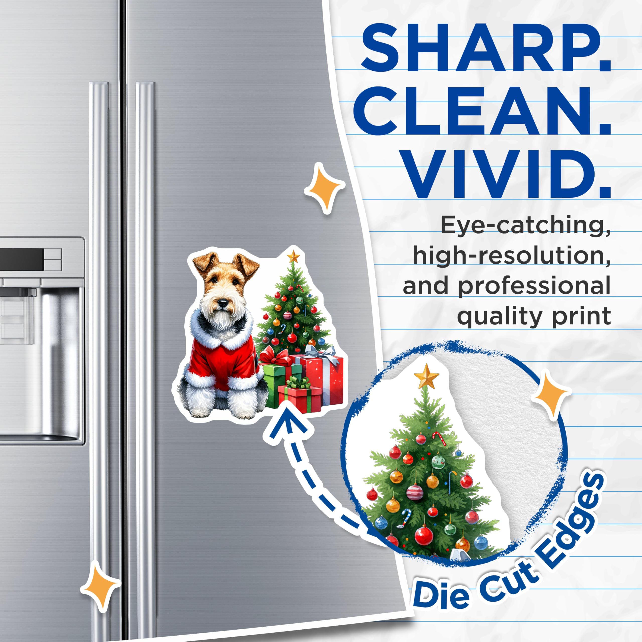 (2 Pack) Santa Wire Fox Terrier Magnets - Christmas Dog Decor - Holiday Refrigerator Art for Dog Moms - 5 Inches On Longest Side - Thick Durable Magnet - Made in USA - MAG27266