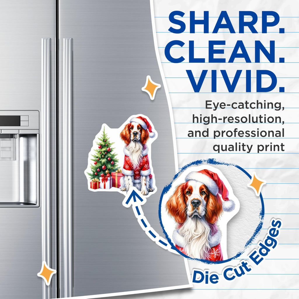 (2 Pack) Christmas Dog Magnets - Santa Spaniel Refrigerator Decor - Holiday Puppy Kitchen Accessory for Dog Owners - 5 Inches On Longest Side - Thick Durable Magnet - Made in USA - MAG30056