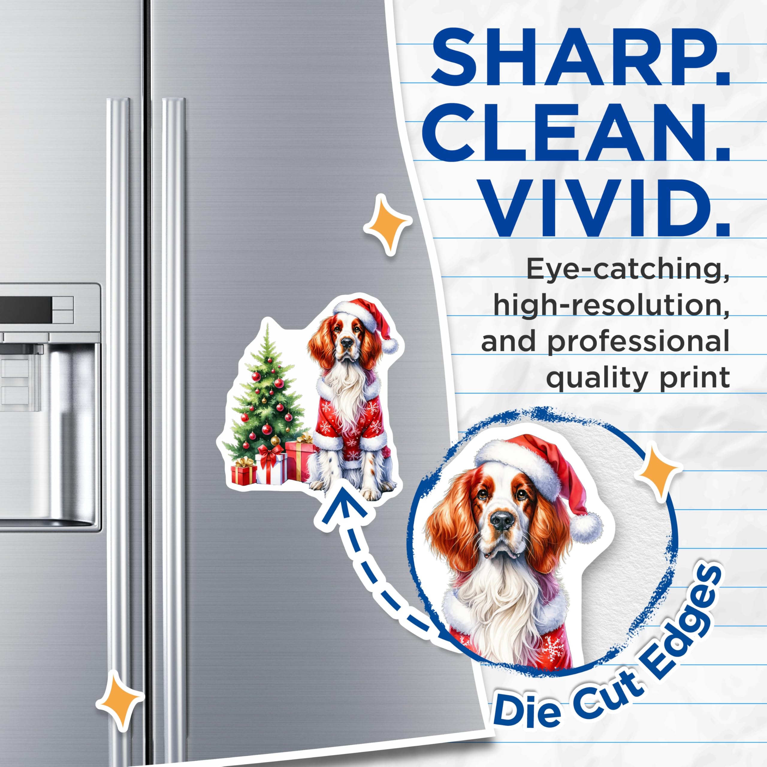 (2 Pack) Christmas Dog Magnets - Santa Spaniel Refrigerator Decor - Holiday Puppy Kitchen Accessory for Dog Owners - 5 Inches On Longest Side - Thick Durable Magnet - Made in USA - MAG30056