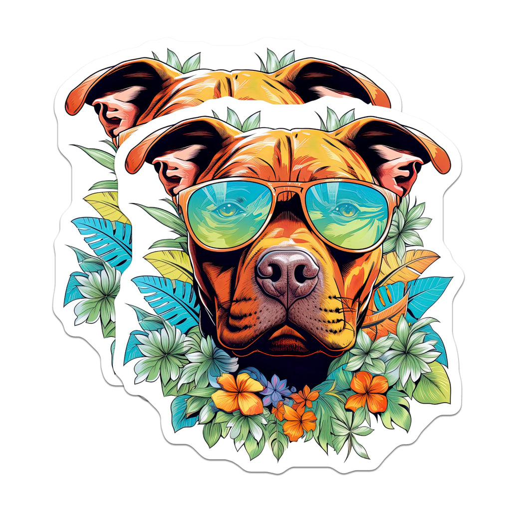 (2 Pack) Tropical Pitbull Magnets - Summer Dog Decor - Aloha Pitbull Accessories - 5 Inches On Longest Side - Thick Durable Magnet - Made in USA - MAG23058