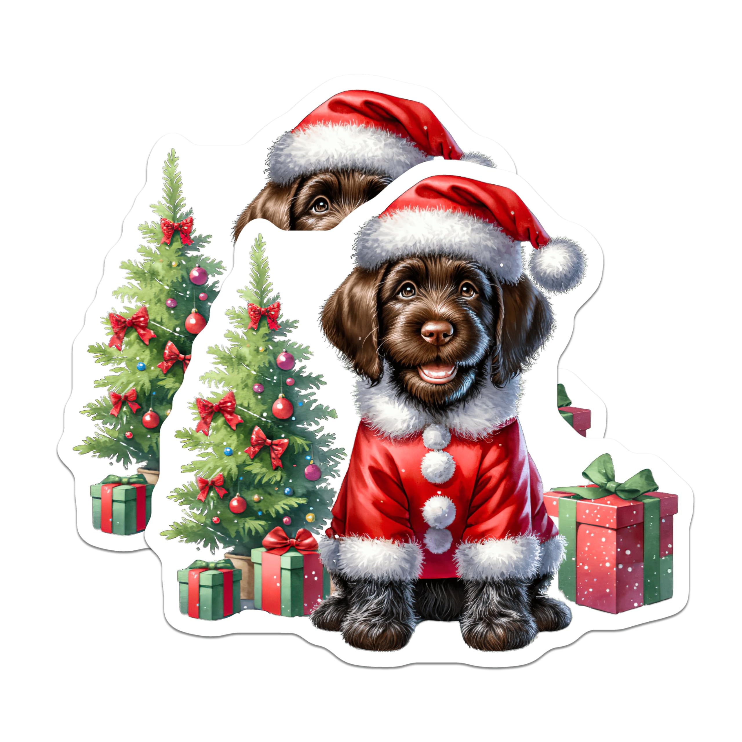 (2 Pack) Festive Santa Dog Magnets - Christmas Puppy Fridge Decor - Holiday Animal Kitchen Accents - 5 Inches On Longest Side - Thick Durable Magnet - Made in USA - MAG23803