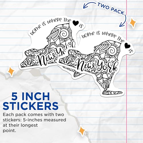 (2 Pack) New York State Stickers - Home is Where The Heart is - 5" On Longest Side - Sticks to Smooth Flat Surfaces - Made in USA - BMCS9082 - BMCS9082
