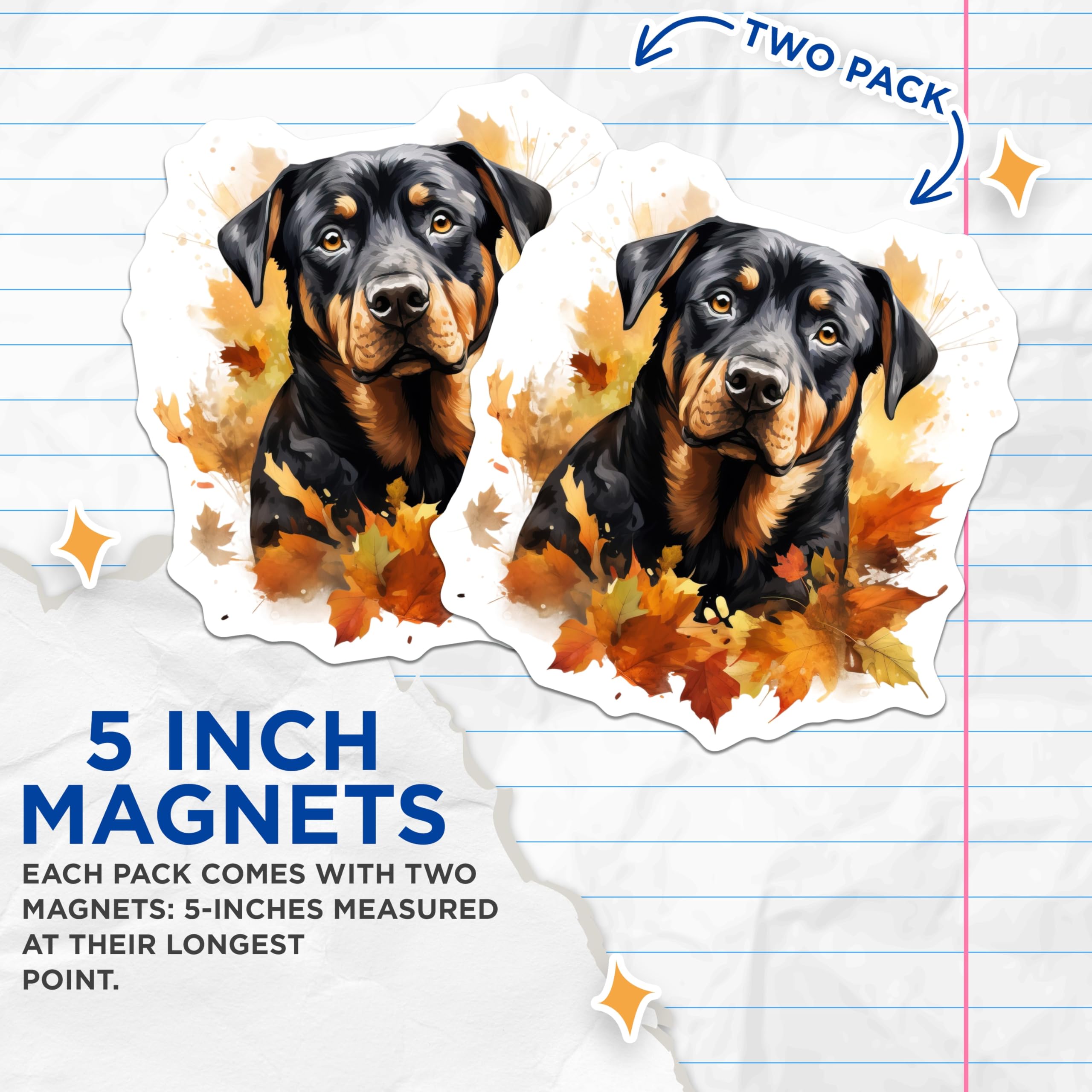 (2 Pack) Rottweiler Magnets - Autumn Dog Decor - Pet Owner Refrigerator Art - 5 Inches On Longest Side - Thick Durable Magnet - Made in USA - MAG25467