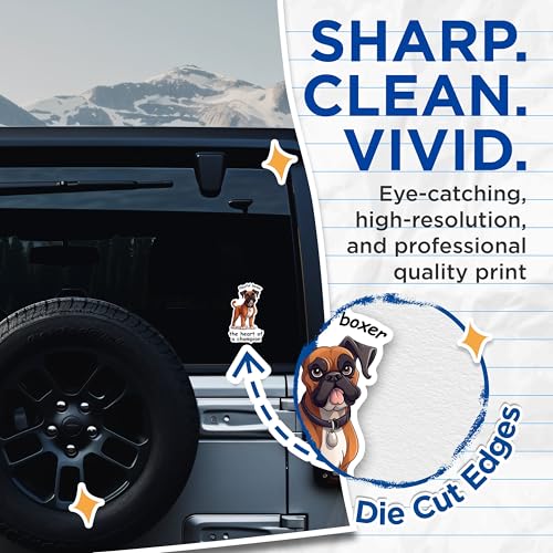(2 Packs) Playful Boxer Heart of The Champion Stickers - Boxer Dog Breed Decals - 5 Inches On Longest Side - Premium Vinyl Decal - Sticks to Any Smooth Flat Surface - Made in USA - BMCS2392