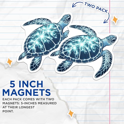(2 Pack) Sea Turtle Art Magnet - Ocean Animal Decor - Coastal Kitchen Decor - 5" On Longest Side - Sticks to Smooth Flat Surfaces - Made in USA - MAG10087