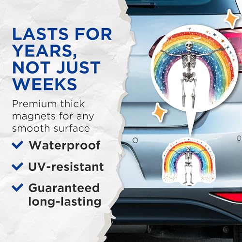 (2 Pack) Skeleton Rainbow Magnets - Fun Skeleton Decor - Vibrant Rainbow Skeleton Art - 5" On Longest Side - for Cars, Fridges, Toolboxes - Made in USA - MAG7166