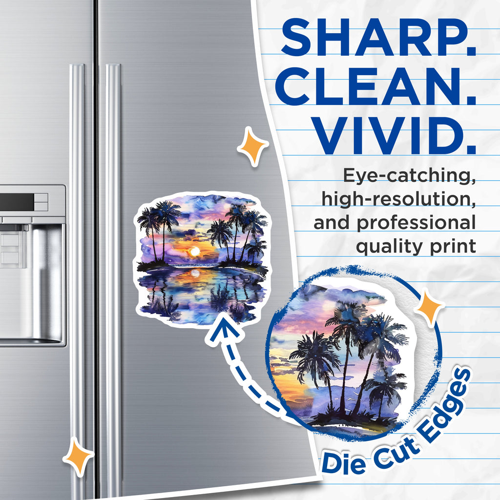 (2 Pack) Tropical Sunset Magnets - Beach Palm Tree Art - Coastal Kitchen Decor - 5 Inches On Longest Side - Thick Durable Magnet - Made in USA - MAG37620