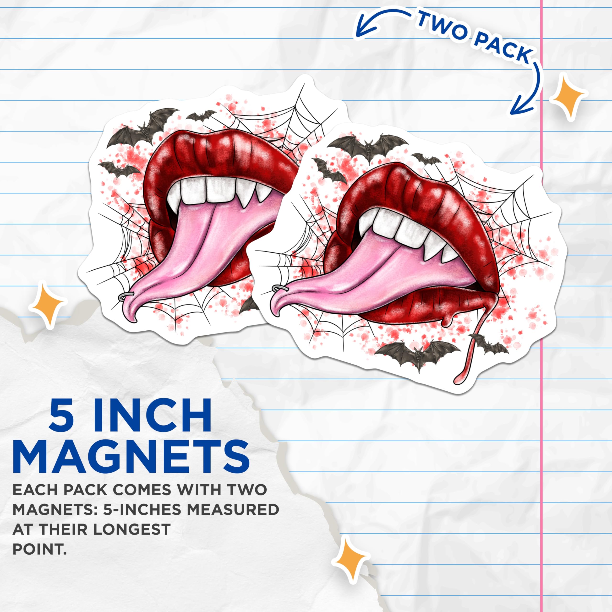 (2 Pack) Vampire Lips Magnets - Gothic Halloween Decor - Spooky Fridge Locker Accessories - Alternative Refrigerator Art - 5 Inches On Longest Side - Thick Durable Magnet - Made in USA - MAG30241