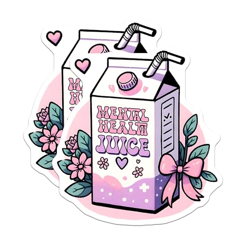 (2 Pack) Mental Health Juice Stickers - Cute Mental Health Positive Stickers - Inspirational Mental Health Stickers - 5" On Longest Side - Sticks to Any Smooth Flat Surface - Made in USA - BMCS3251