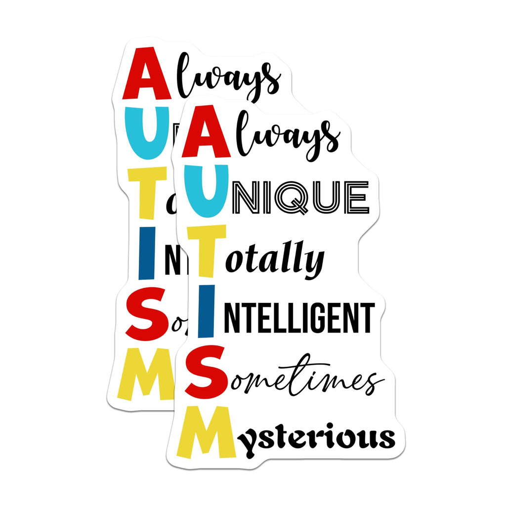 (2 Pack) Always Unique Totally Intelligent Sometimes Mysterious Magnets - Autism Awareness - 5" On Longest Side - for Cars, Refrigerators, Toolboxes, Lockers - Made in USA BMCS3211