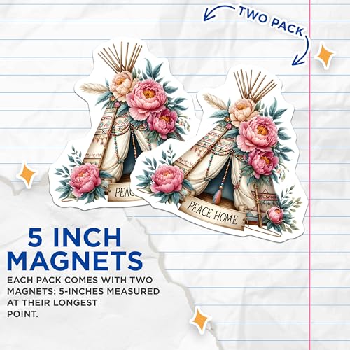 (2 Pack) Peace Home Magnets Magnets - Floral Teepee - Boho Decor - 5" On Longest Side - Made in USA - Sticks to Refrigerators & Metal Surfaces - MAG8861