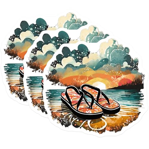 (3 Pack) Beach Flip Flop Decals - Summer Vibes Stickers - Vacation Decals - 3 Inches On Longest Side - Easy Peel & Apply - Made in USA - 3MCS8078
