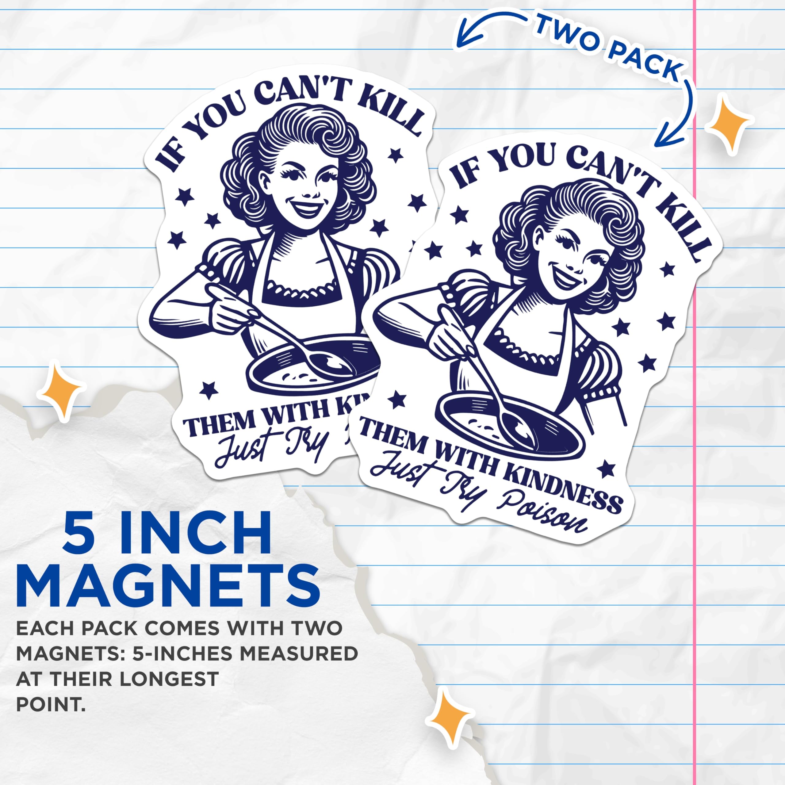 (2 Pack) Retro Housewife Magnets - Funny Kitchen Decor - Sarcastic Magnet - 5" On Longest Side - Premium Magnet - for Cars, Refrigerators, Toolboxes, Lockers - Made in USA - MAG15940