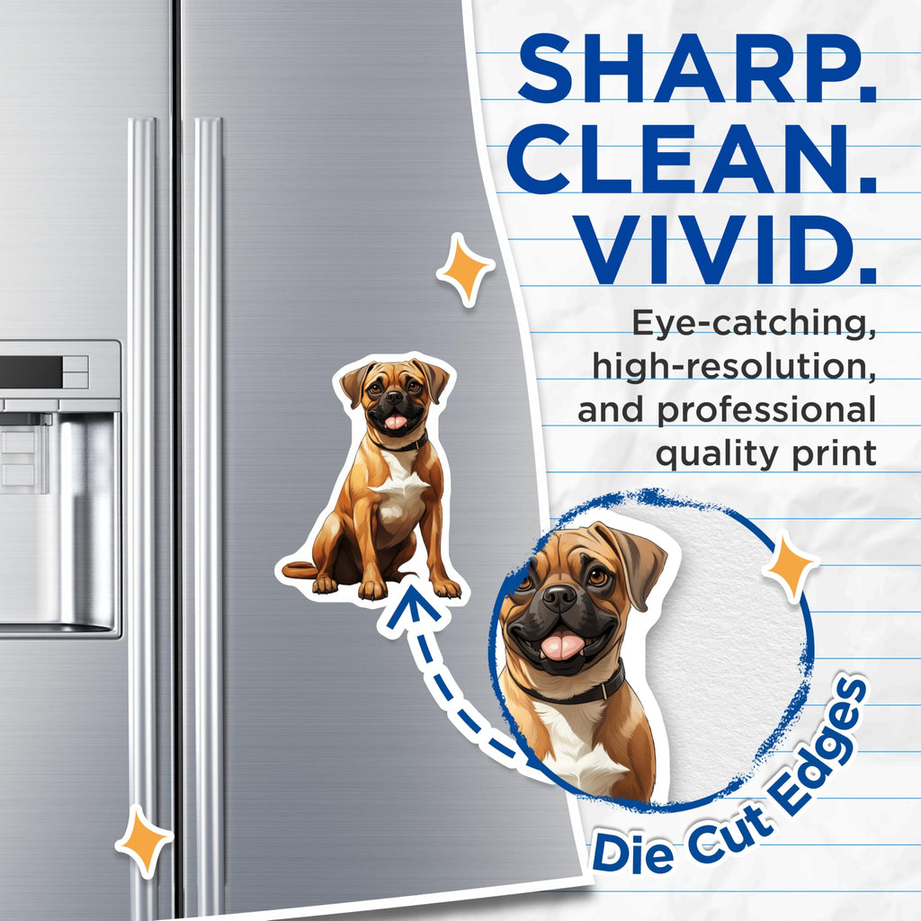 (2 Pack) Puggle Dog Magnets - Cute Dog Lovers Decor - Pet Parent Refrigerator Art - 5 Inches On Longest Side - Thick Durable Magnet - Made in USA - MAG30513