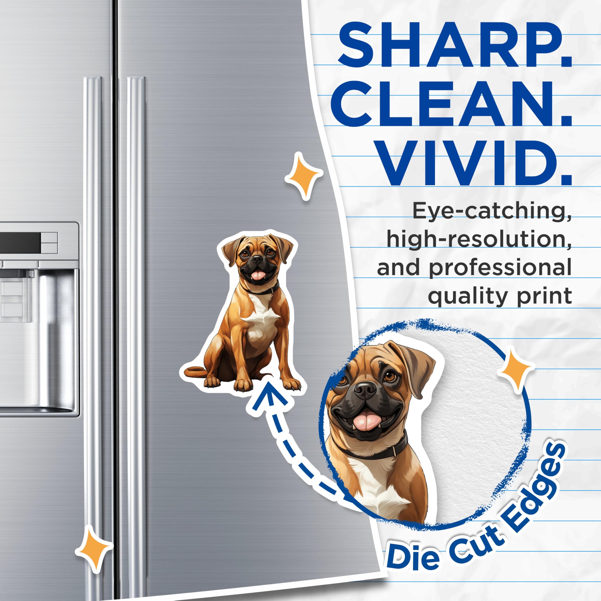 (2 Pack) Puggle Dog Magnets - Cute Dog Lovers Decor - Pet Parent Refrigerator Art - 5 Inches On Longest Side - Thick Durable Magnet - Made in USA - MAG30513
