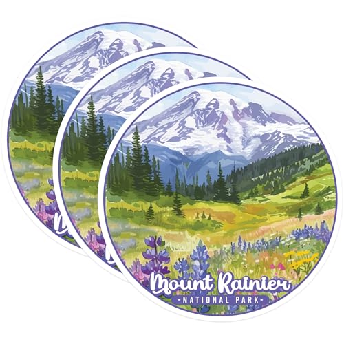 (3 Pack) Mount Rainier Decals - National Park Stickers - Laptop Decal Set - 3 Inches On Longest Side - Easy Peel & Apply - Made in USA - 3MCS0480