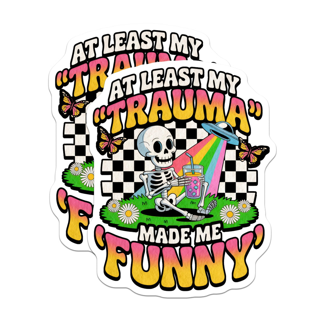 (2 Pack) Funny Trauma Magnets - Retro Skeleton Decor - UFO Alien Humor Refrigerator Magnets - 5" On Longest Side - Premium Magnet - for Cars, Refrigerators, Toolboxes, Lockers - Made in USA - MAG14561