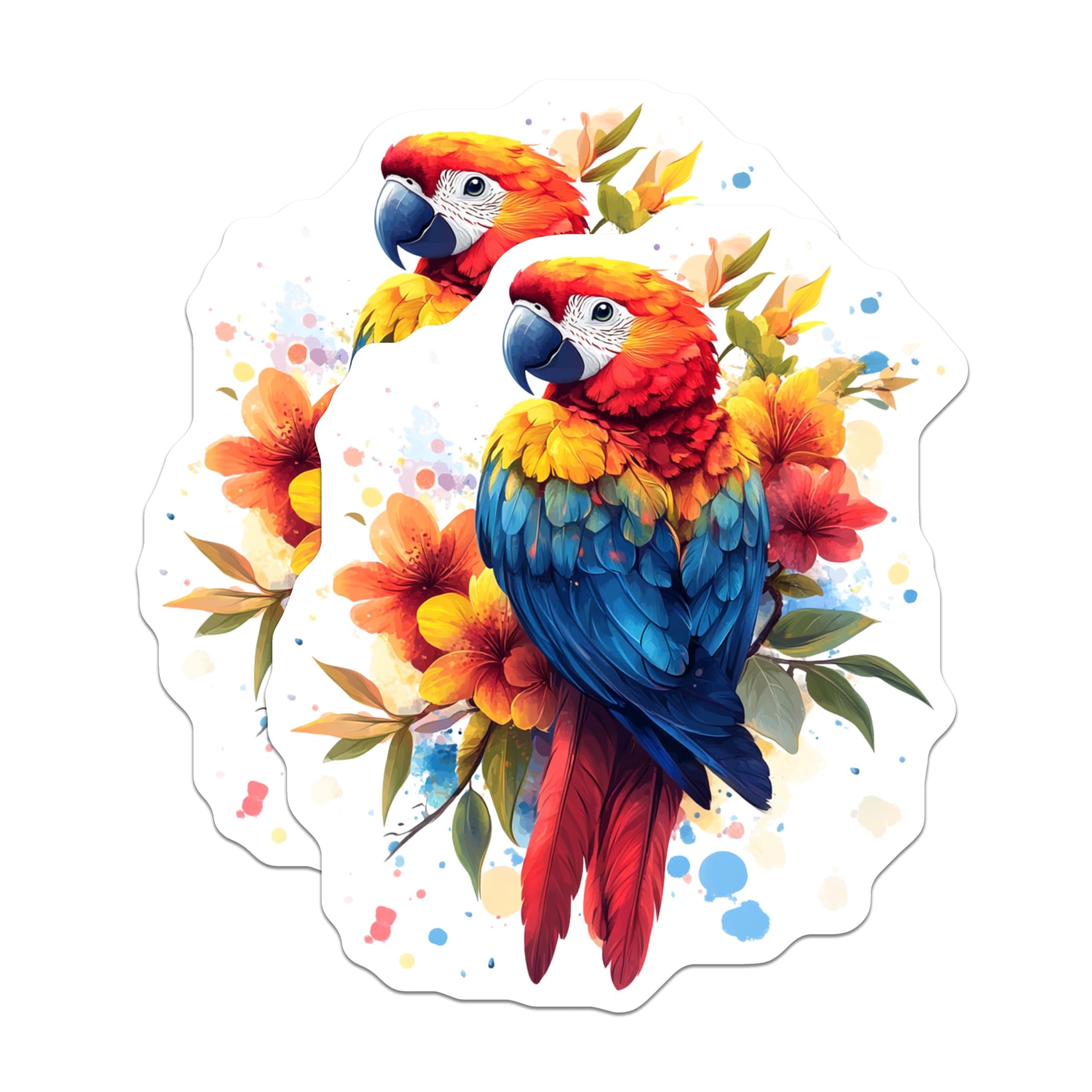 (2 Pack) Tropical Macaw Parrot Magnets - Exotic Bird Art - Vibrant Floral Decor Magnets - 5 Inches On Longest Side - Thick Durable Magnet - Made in USA - MAG30095