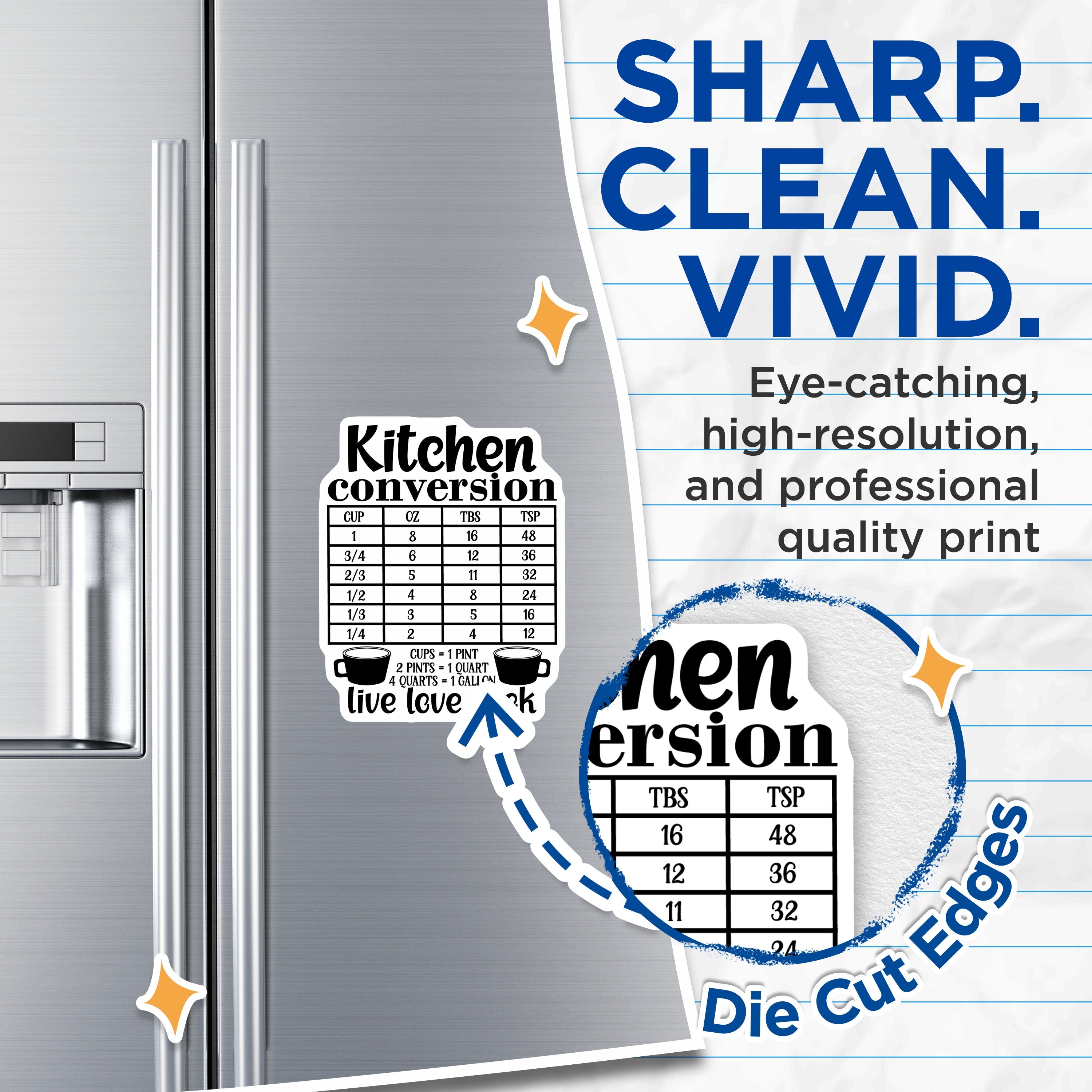 (2 Pack) Kitchen Conversion Chart Magnets - Recipe Measurement Guide - Live Love Cook Refrigerator Decor - 5 Inches On Longest Side - Thick Durable Magnet - Made in USA - MAG36017
