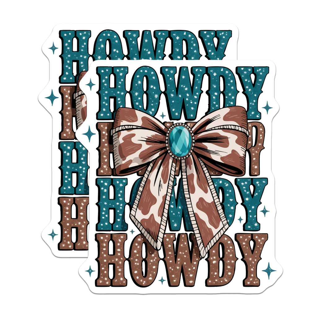 (2 Pack) Howdy Magnets - Cow Print Bow Decor - Western Country Charm - 5 Inches On Longest Side - Thick Durable Magnet - Made in USA - MAG22553