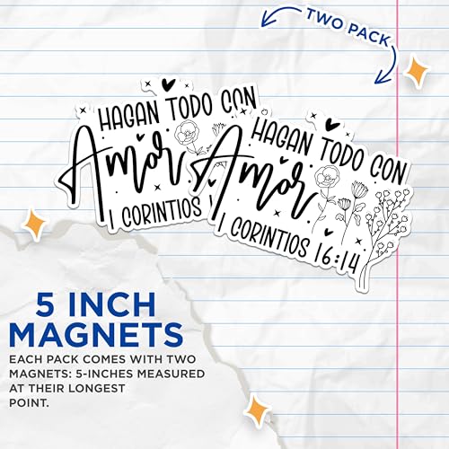(2 Pack) Hagan Todo Con Amor Magnets - 1 Corintios 16:14 Magnets - Inspirational Bible Verse Magnets- 5" On Longest Side - for Fridges, Toolboxes, Cars - Made in USA - MAG2579