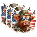 (3 Pack) Patriotic Highland Cow Decals - USA Flag - Military Animal Decal- 3 Inches On Longest Side - Easy Peel & Apply - Made in USA - 3MCS5133