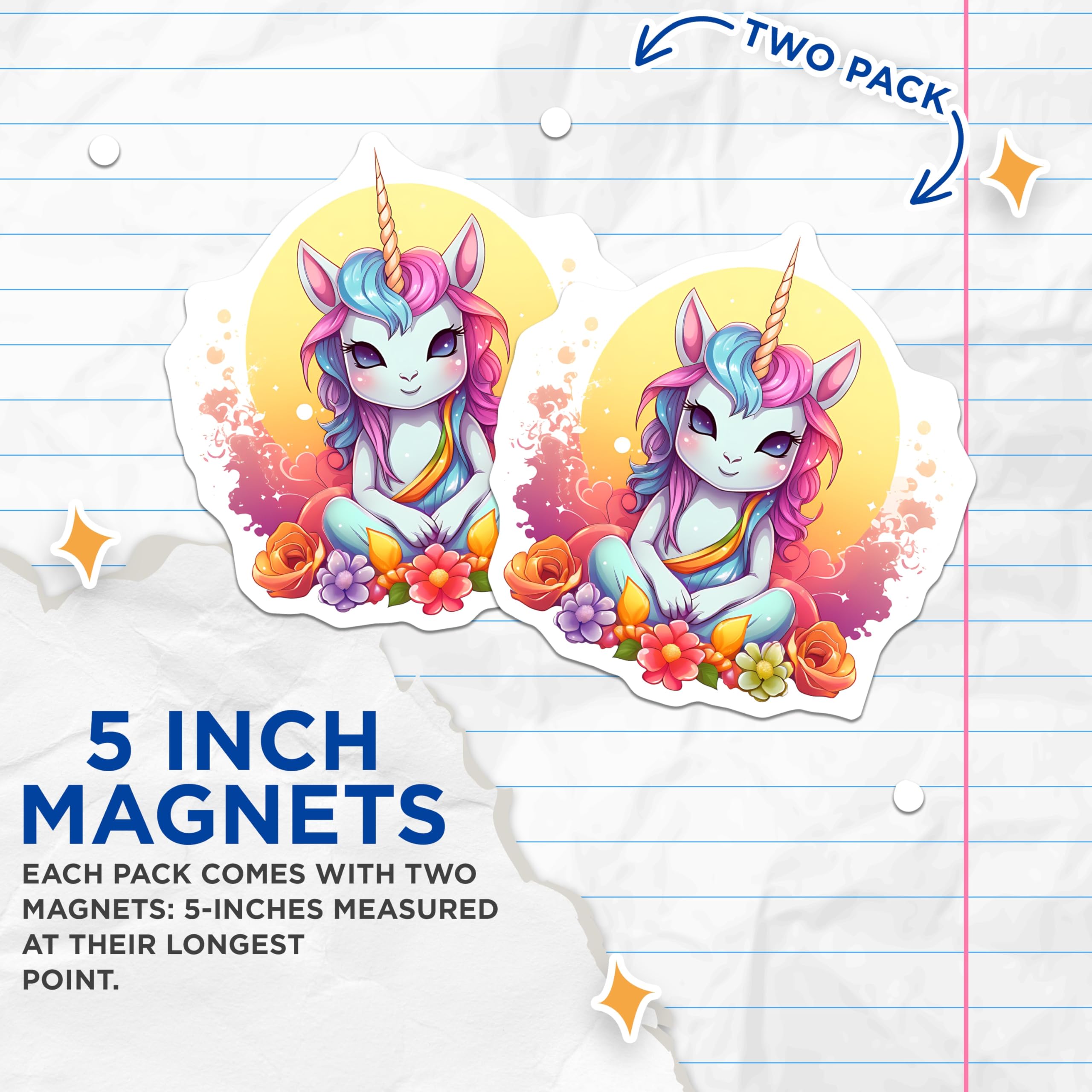 (2 Pack) Cute Unicorn Magnets - Magical Fantasy Pastel Decor - Kawaii Mythical Creature Refrigerator Magnets - 5 Inches On Longest Side - Thick Durable Magnet - Made in USA - MAG21506