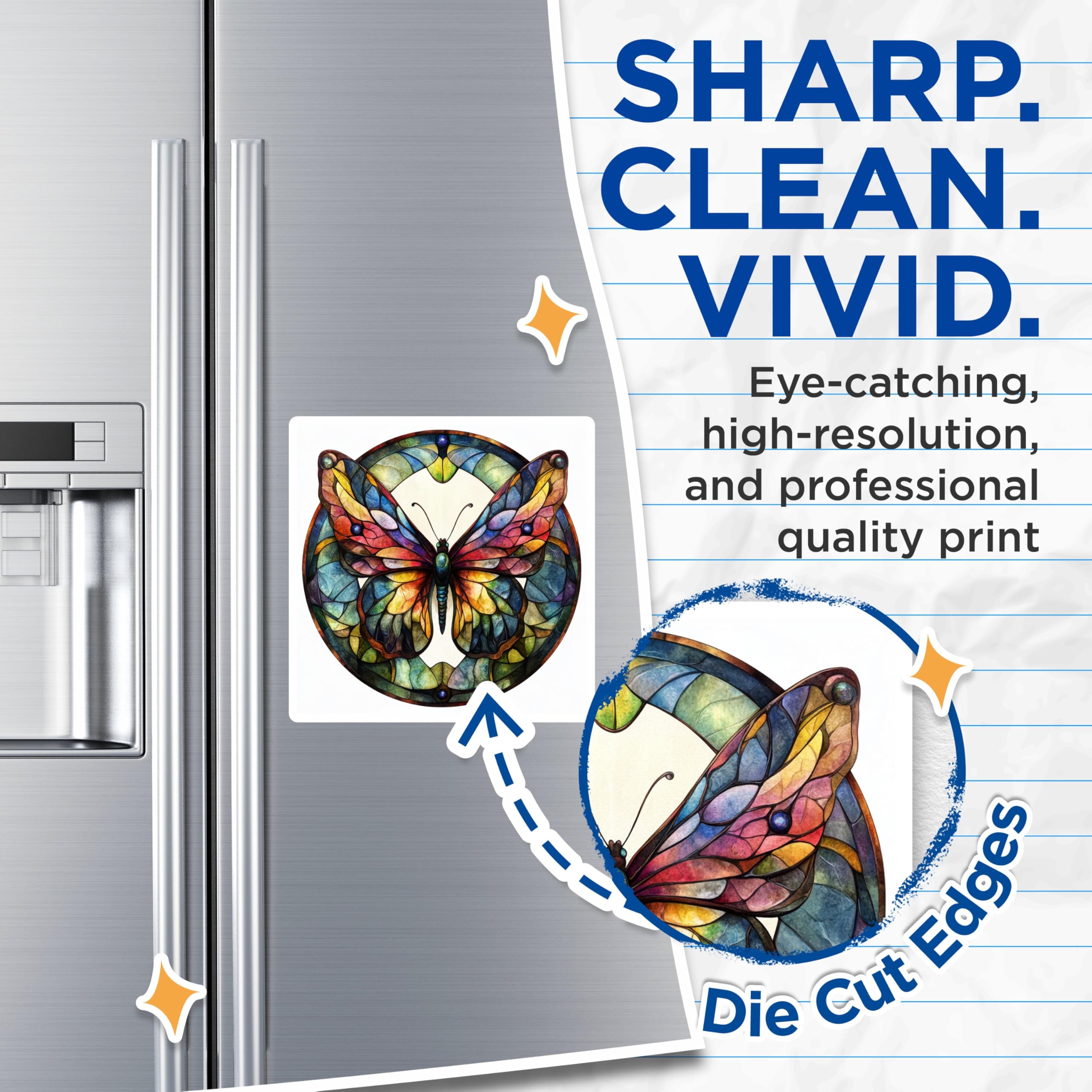 (2 Pack) Stained Glass Butterfly Magnets - Colorful Nature Art - Bohemian Kitchen Decor - 5 Inches On Longest Side - Thick Durable Magnet - Made in USA - MAG30467