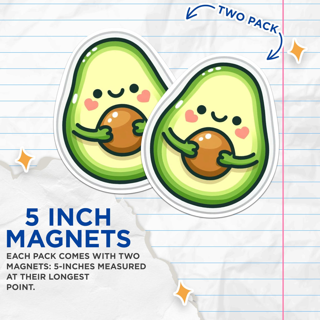 (2 Pack) Cute Kawaii Avocado Hugging Magnets - Kawaii Fruit Avocado Magnets - 5 Inches On Longest Side - Premium Magnet - for Cars, Refrigerators, Toolboxes - Made in USA - MAG2123