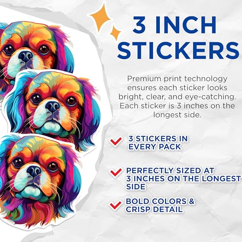 (3 Pack) Cavalier King Charles Spaniel Decals - Colorful Dog Stickers - Laptop Decals - 3 Inches On Longest Side - Easy Peel & Apply - Made in USA - 3MCS0788