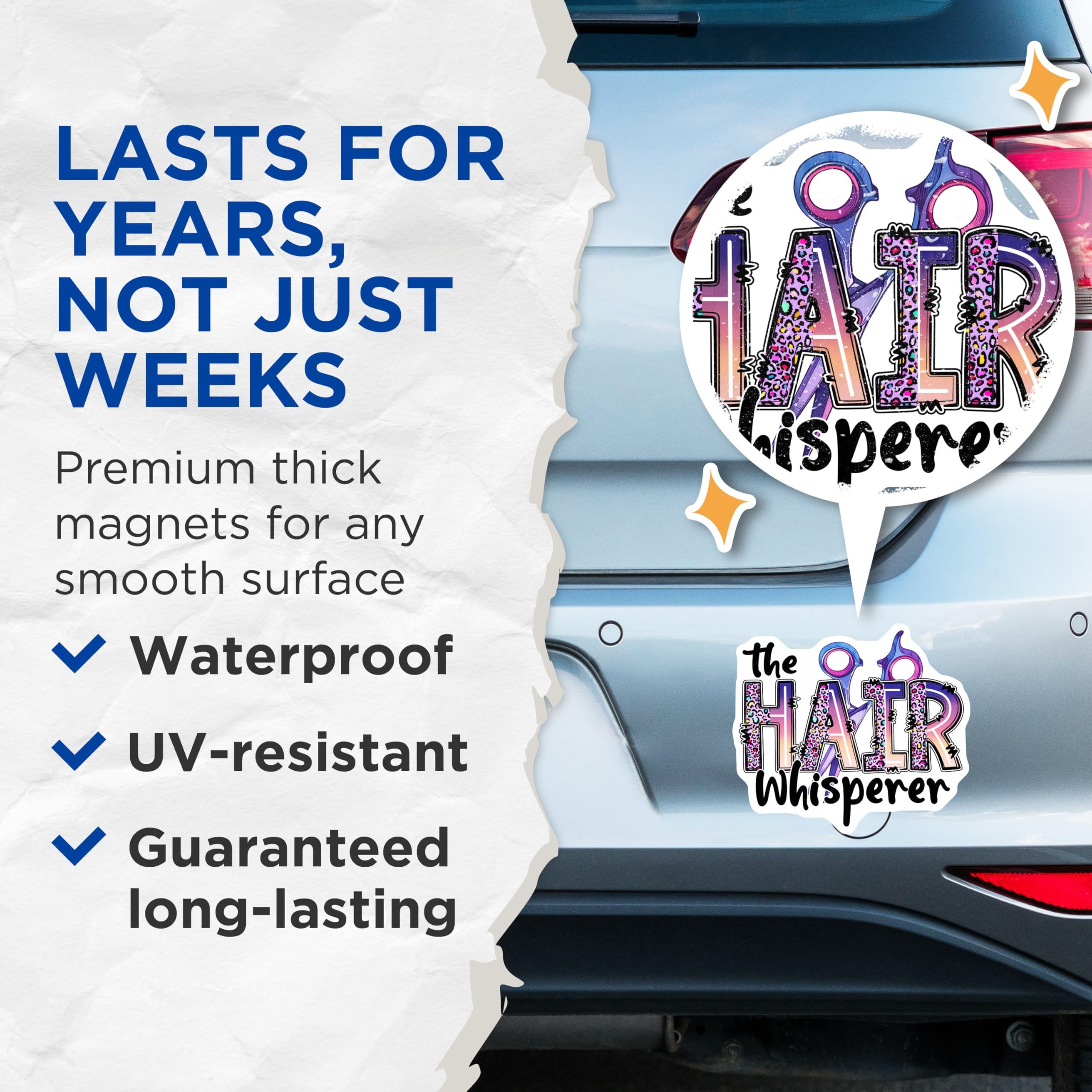 (2 Pack) The Hair Whisperer Magnets - Hair Dresser Decor - Salon Fridge Accessories - 5" On Longest Side - for Cars, Fridges, Toolboxes - Made in USA - MAG7570