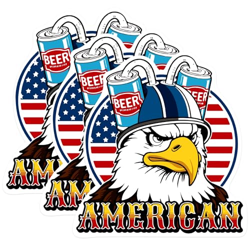 (3 Pack) American Eagle Decals - Beer Helmet Patriot - Patriotic Decal - 3 Inches On Longest Side - Easy Peel & Apply - Made in USA - 3MCS0974