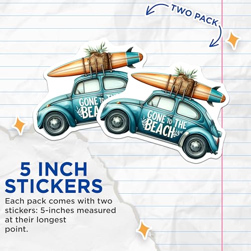 (2 Pack) Gone to The Beach Stickers - 5" On Longest Side - Sticks to Smooth Flat Surfaces - Made in USA - BMCS9295 - BMCS9295