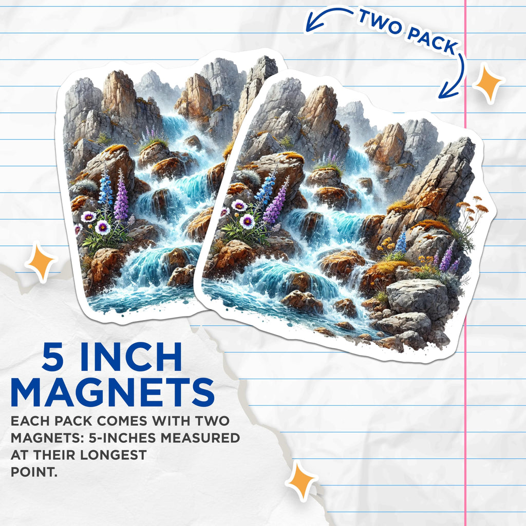 (2 Pack) Waterfall Magnets - Mountain Scenery Magnet - Nature Inspired Magnets - 5" On Longest Side - Premium Magnet - for Cars, Refrigerators, Toolboxes, Lockers - Made in USA - MAG18348