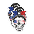 (2 Pack) Patriotic Skull Magnets - American Flag - Messy Bun Accessories - 5" On Longest Side - Premium Magnet - for Cars, Refrigerators, Toolboxes, Lockers - Made in USA - MAG17475