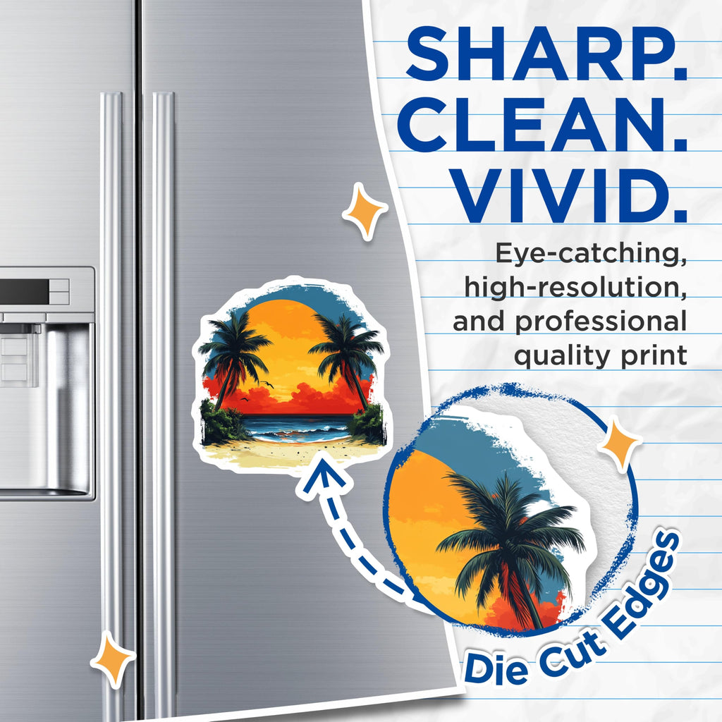(2 Pack) Tropical Sunset Magnets - Palm Tree Beach Decor - Ocean Vacation Souvenirs - Island Life Kitchen Fridge - 5 Inches On Longest Side - Thick Durable Magnet - Made in USA - MAG27334