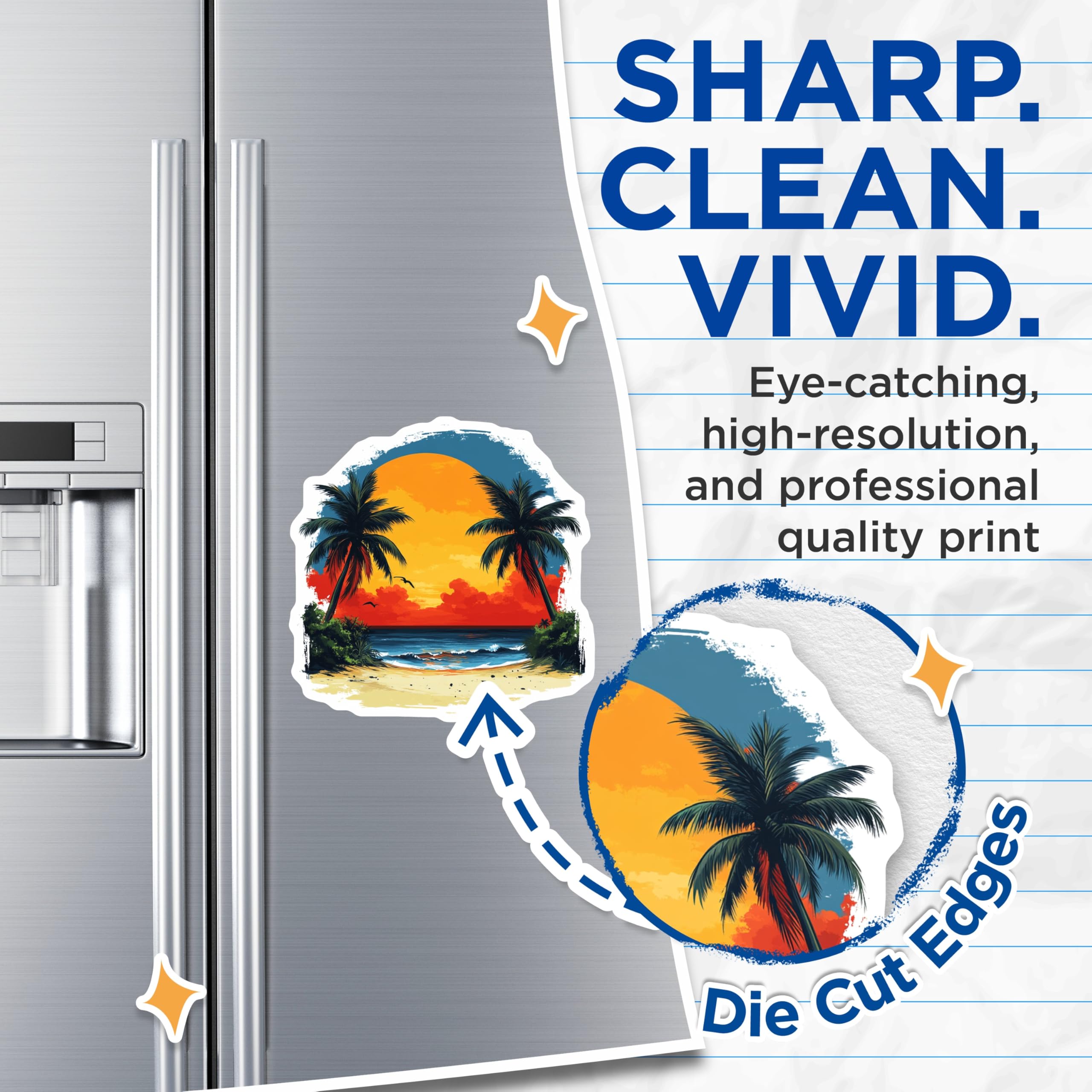 (2 Pack) Tropical Sunset Magnets - Palm Tree Beach Decor - Ocean Vacation Souvenirs - Island Life Kitchen Fridge - 5 Inches On Longest Side - Thick Durable Magnet - Made in USA - MAG27334