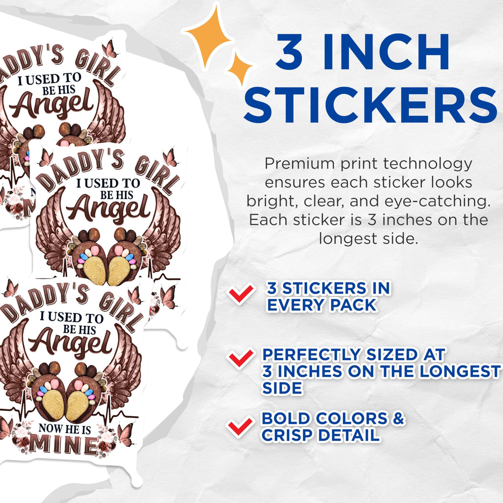 (3 Pack) Daddy's Girl Decals - Angel Wings Daughter - Father's Day Laptop Decals - 3 Inches On Longest Side - Easy Peel & Apply - Made in USA - 3MCS4893