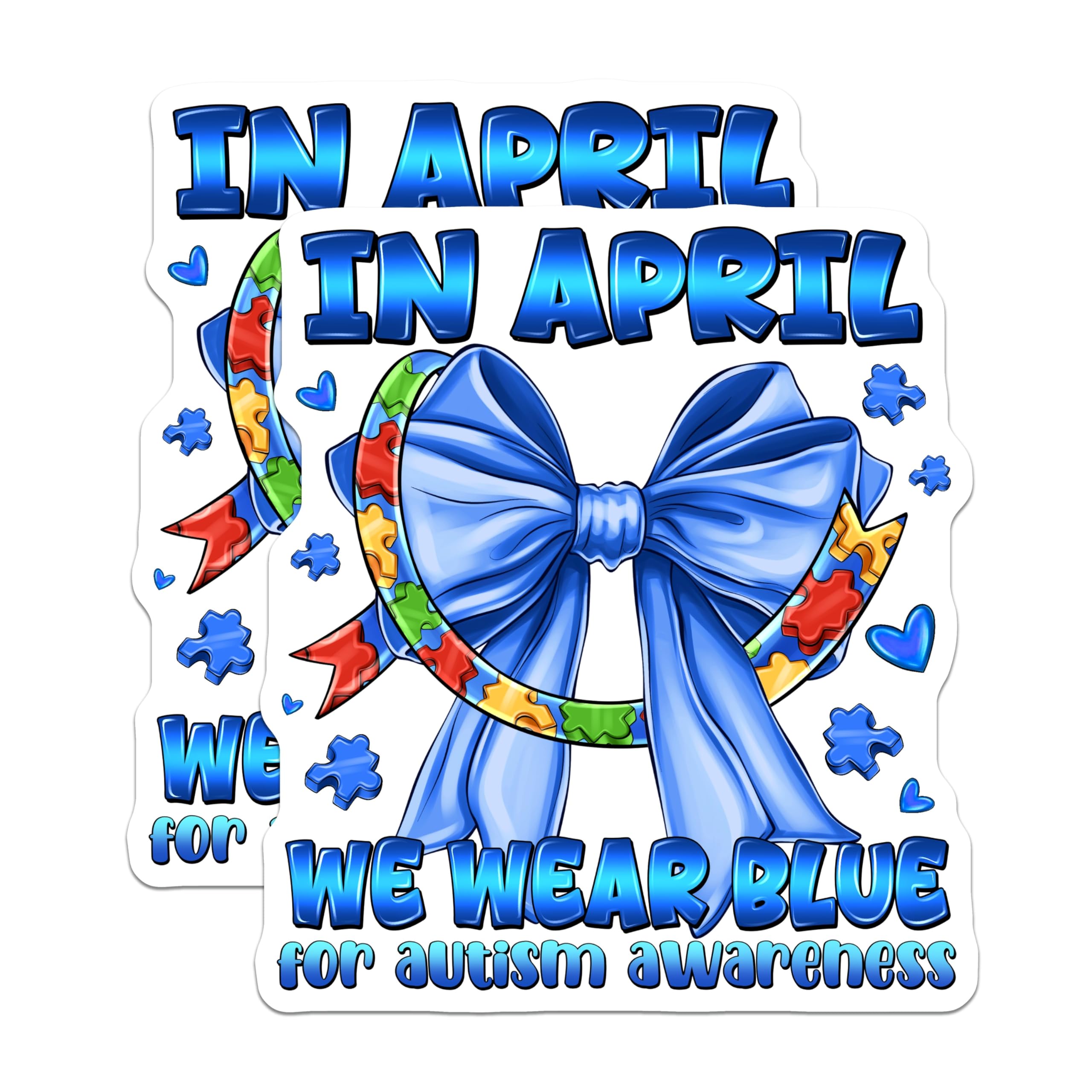 (2 Pack) Autism Awareness Magnets - Blue Ribbon Puzzle Piece - April Support Decor - 5 Inches On Longest Side - Thick Durable Magnet - Made in USA - MAG25197