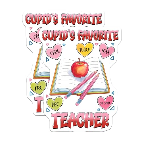 (2 Pack) Cupid's Favorite Teacher Stickers - Cute Teacher Appreciation - School Theme Set - 5" On Longest Side - Sticks to Smooth Flat Surfaces - Made in USA - BMCS7654