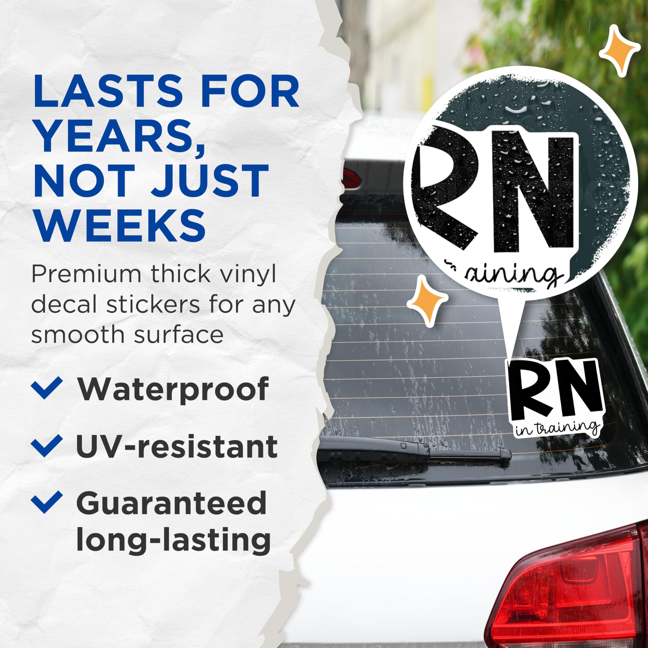 (2 Pack) RN in Training Stickers - Nurse Student Sticker - Future Registered Nurse Decals - 5" On Longest Side - Sticks to Smooth Flat Surfaces - Made in USA - BMCS5283