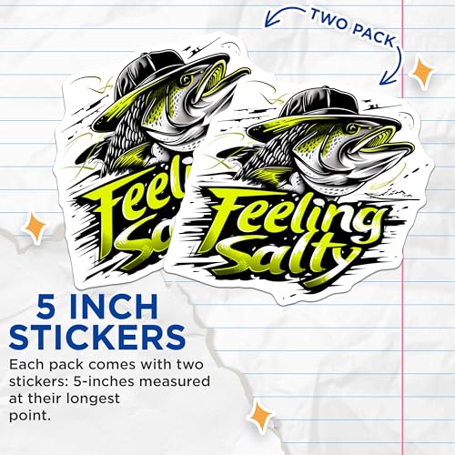 (2 Pack) Feeling Salty Stickers - Fishing Stickers - Funny Fishing Memes Stickers - 5" On Longest Side - Sticks to Any Smooth Flat Surface - Made in USA - BMCS3450