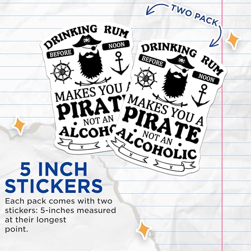 (2 Pack) Drinking Rum Stickers - Pirate Humor - Alcoholic Joke Decal - 5" On Longest Side - Sticks to Smooth Flat Surfaces - Made in USA - BMCS8714