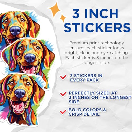 (3 Pack) Colorful Dog Decals - Animal Laptop Decal - Pet Decal - 3 Inches On Longest Side - Easy Peel & Apply - Made in USA - 3MCS0843
